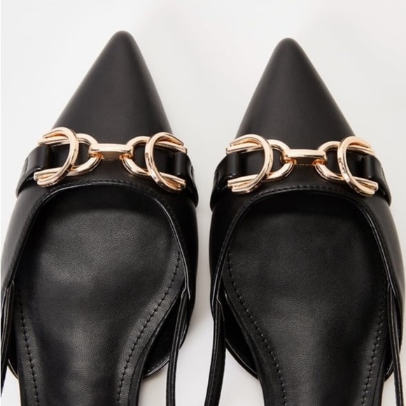 Justfab Just Fab Pointed Toe Black Slingback Flats w/ Gold Accent New Size 9 - Picture 12 of 12